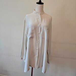 Jacqueline Ferrar - Vintage 100% Silk Mandarin Collar Blouse in a Cream White